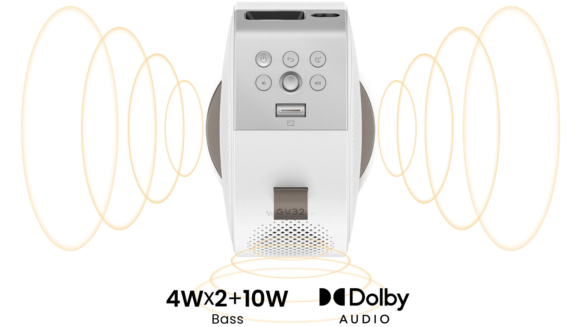 GV32 portable projector with built-in 2.1 channel speaker with woofer for powerful bass sound