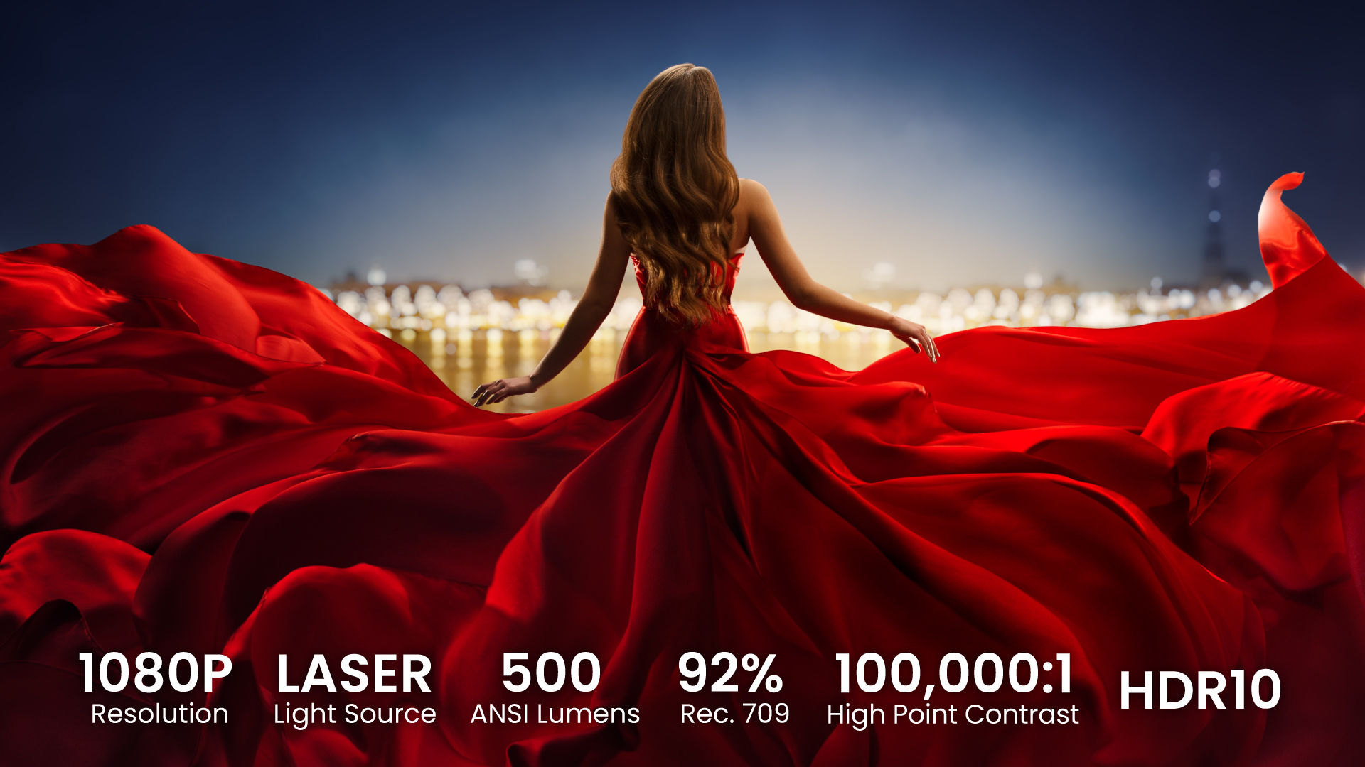 G50P 1080p Full HD 500 ANSI lumen portable projector with 92% Rec.709 color and HDR10