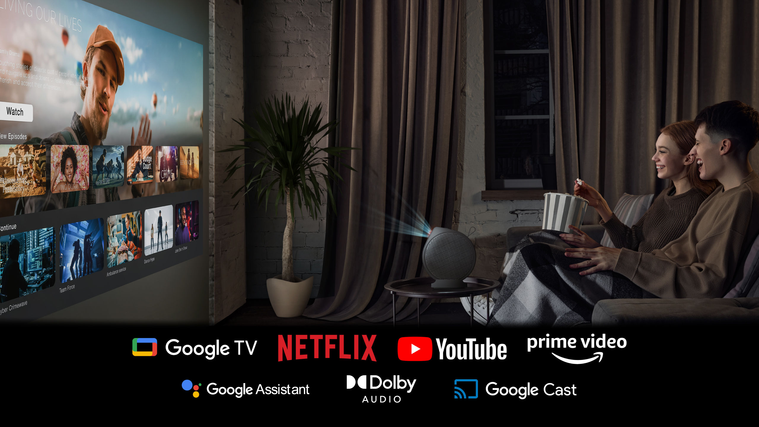 GV50P Google TV пропонує персоналізовані рекомендації та безперешкодний доступ до потокових сервісів, як-от Netflix, Prime Video, YouTube, Disney+ тощо, а також Google Assistant для додаткової зручності.