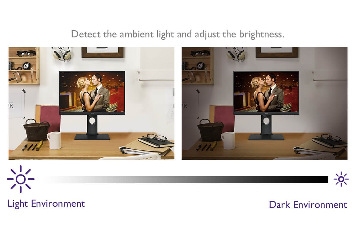 B.I. tech. detects the ambient light and adjust the brightness