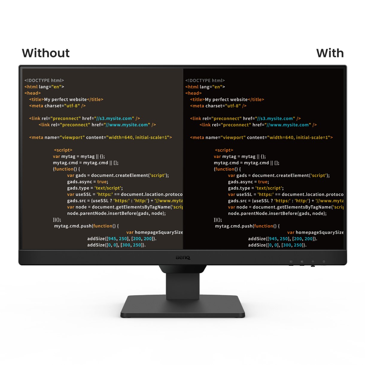 BenQ GW2490's Coding Mode devised to make every color pop out for easy readability with optimized contrast and saturation of dark mode.