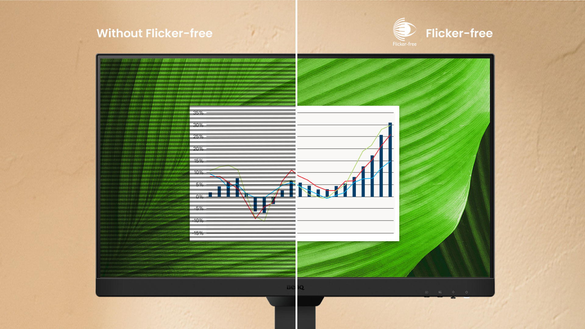 Flicker-Free keeps the screen steady—protects eyes from invisible flicker for all-day comfort.