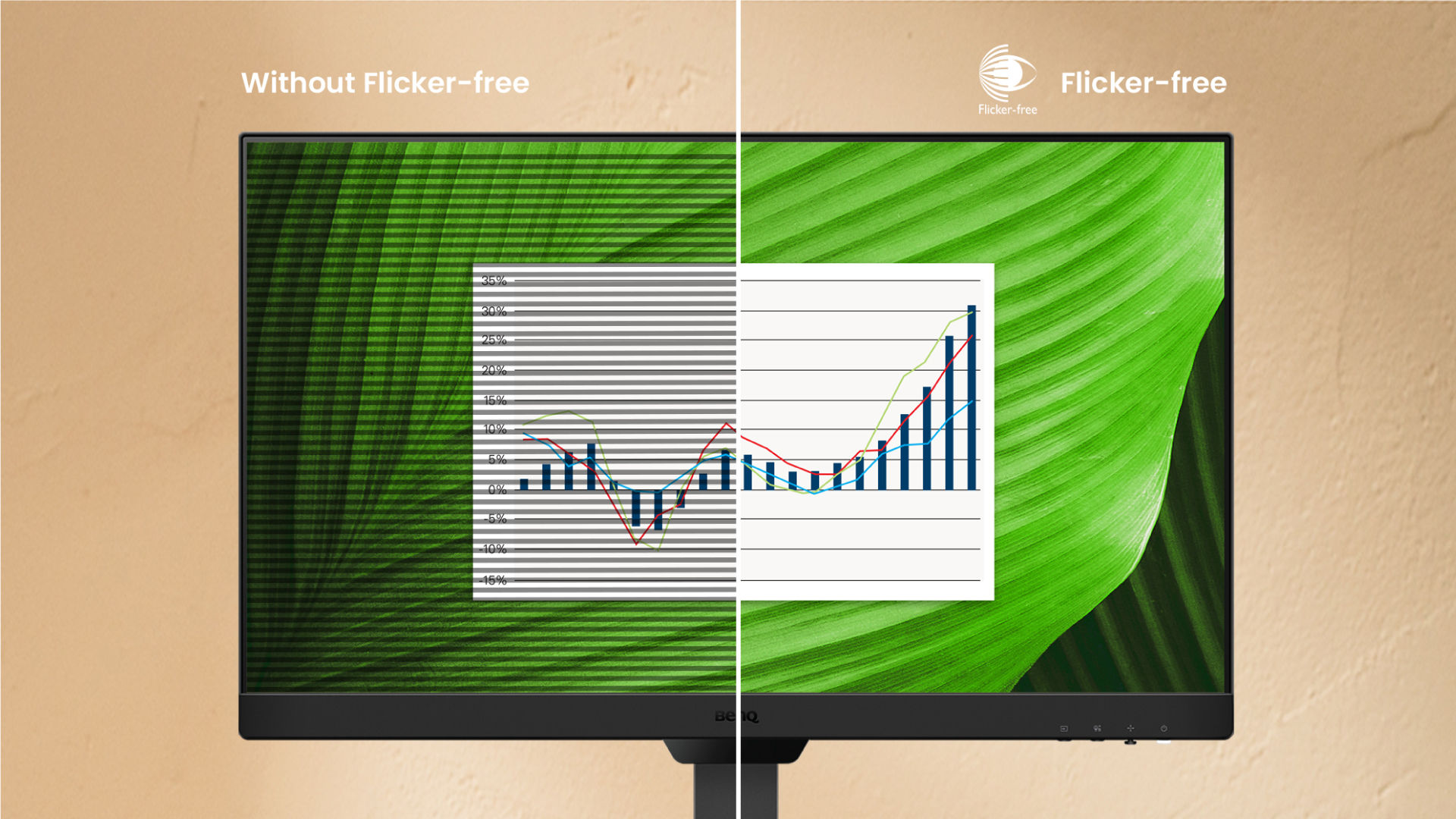 Flicker-Free keeps the screen steady—protects eyes from invisible flicker for all-day comfort.
