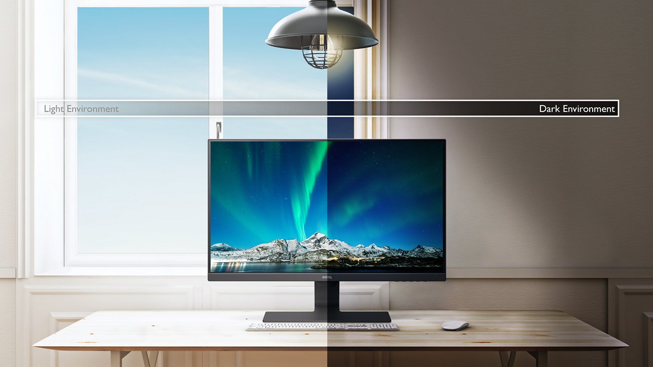 benq gw2780 b.i. sensor detects ambient light brightness and contrast of screen content and actively adjusts screen brightness for the most comfortable viewing