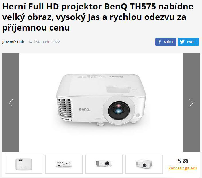 Společnost BenQ uvedla nový projektor TH575. Ten byl dle výrobce nejen navržen s důrazem na „cenovou dostupnost, maximální zážitek při sledování sportovních událostí a funkčnost spojenou s projekcí v obývacích pokojích.“