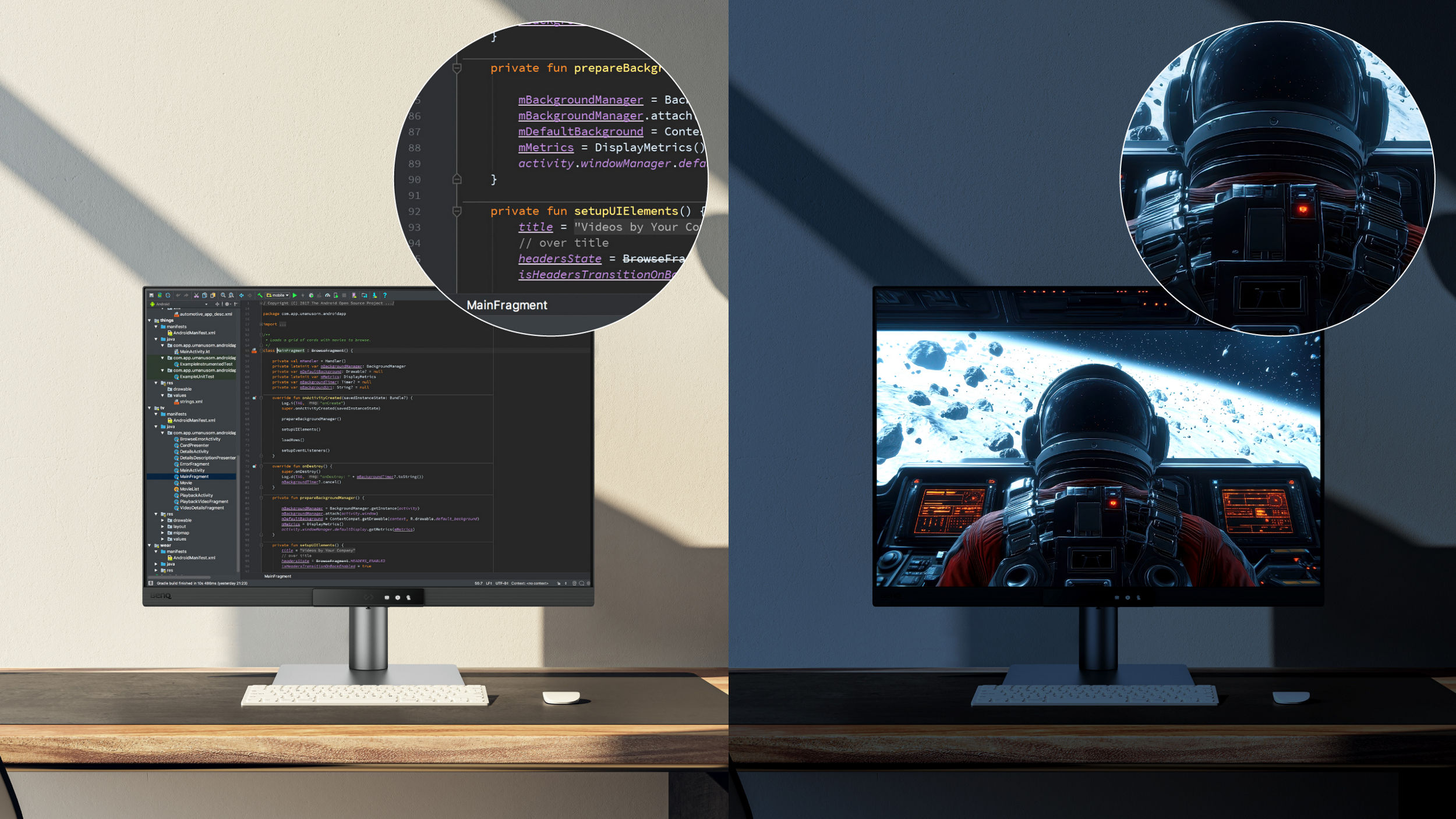 BenQ RD280UG's  Clear shadows and refined details make coding in your IDE readability and effortless, while the screen also delivers a high-quality visual experience for movies, images, or games after work.