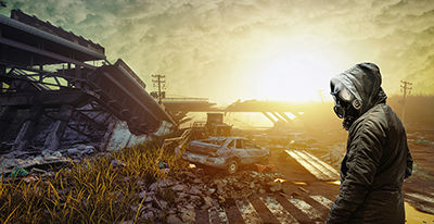 The picture comes with HDR technology shows a man standing in the ruins.
