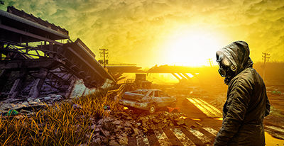 The picture that comes with Cinema HDR technology shows an enhanced visual effect of a man standing in the ruins. 