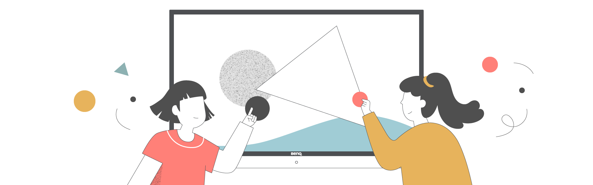 Two students using interactive display classroom technology