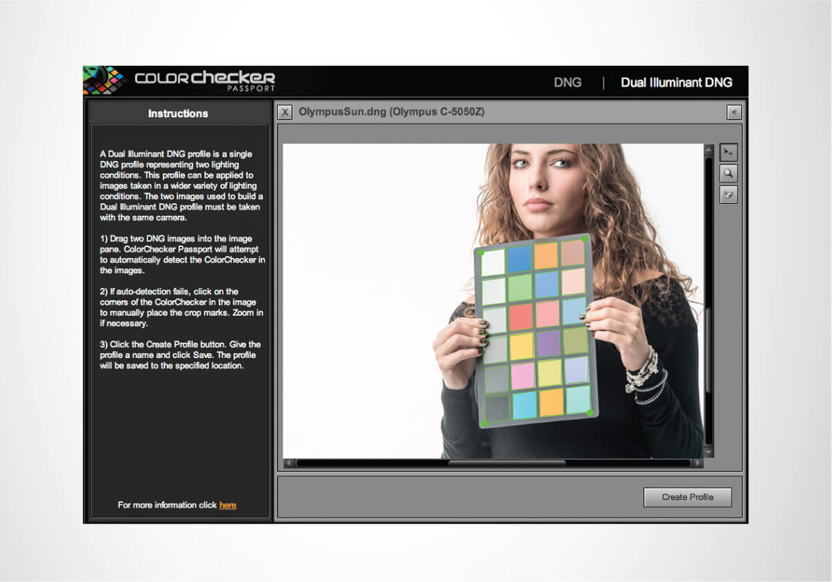 Die ColorChecker® Passport-Software identifiziert automatisch Farbfelder und erzeugt daraus eine DCP-Datei.