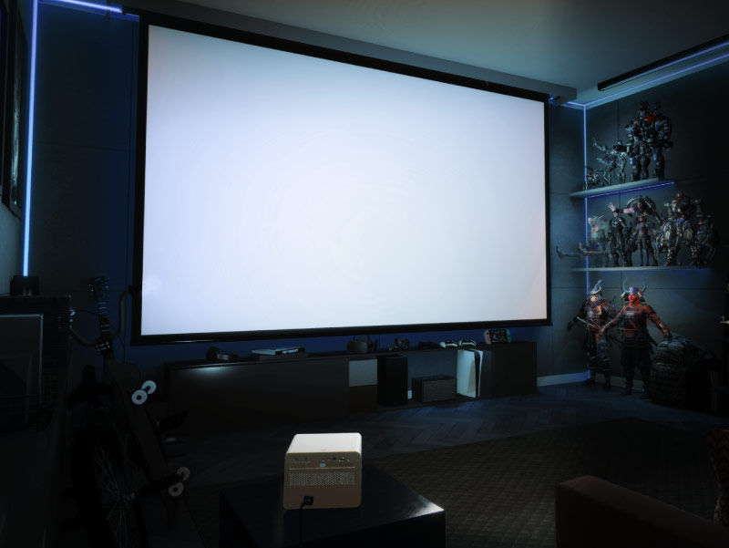 BenQ console gamingprojector opstelling vanuit voorprojectie, zijprojectie en plafondprojectie.