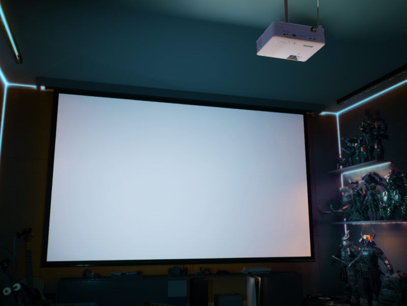 Thiết lập máy chiếu gaming BenQ với ba hướng chiếu như từ chiếu phía trước, chiếu mặt bên và chiếu từ trên trần.