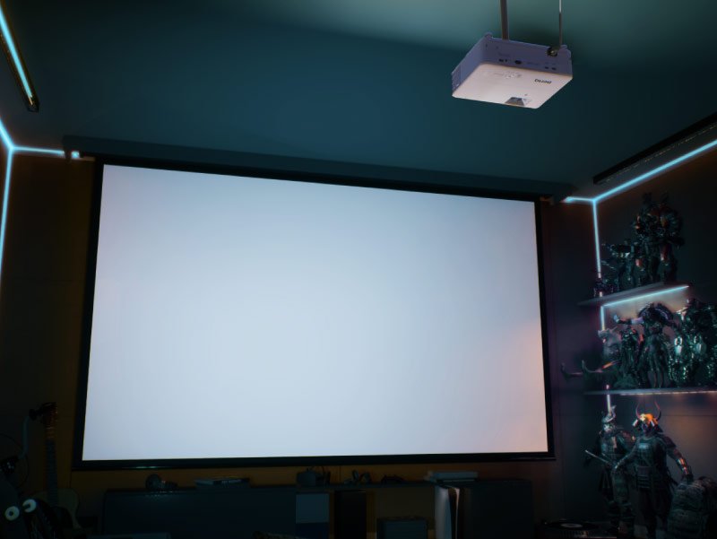 BenQ console gaming projector setup from front projection, side projection, and ceiling projection. 