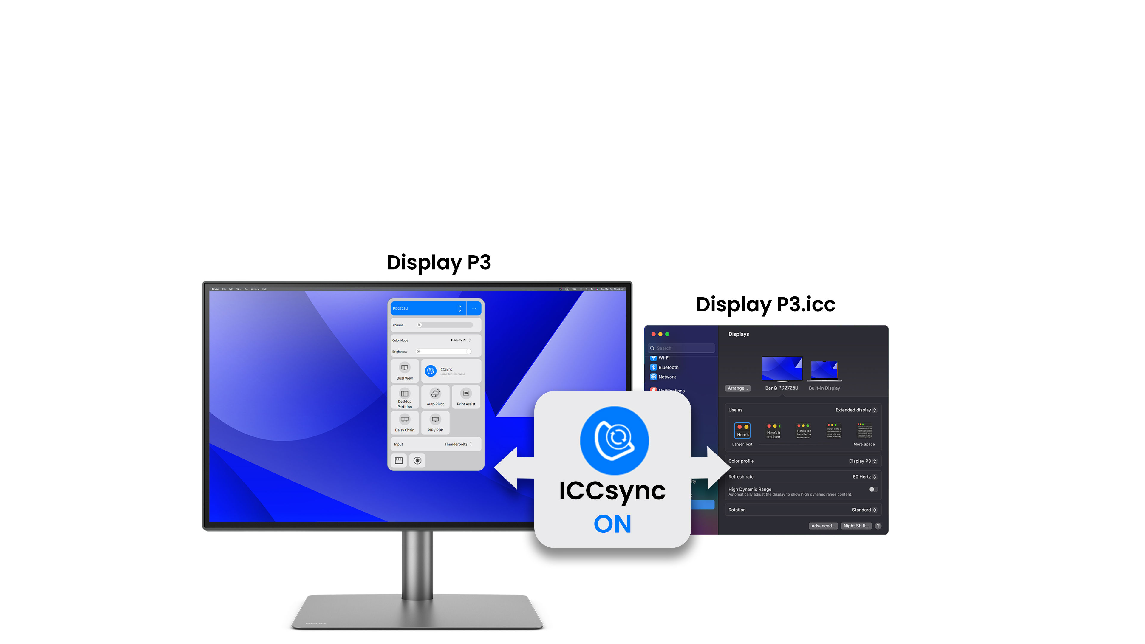 BenQ ICCsync passt die ICC-Profile auf dem Monitor automatisch an und synchronisiert sie, wenn du den Farbmodus wechselst.