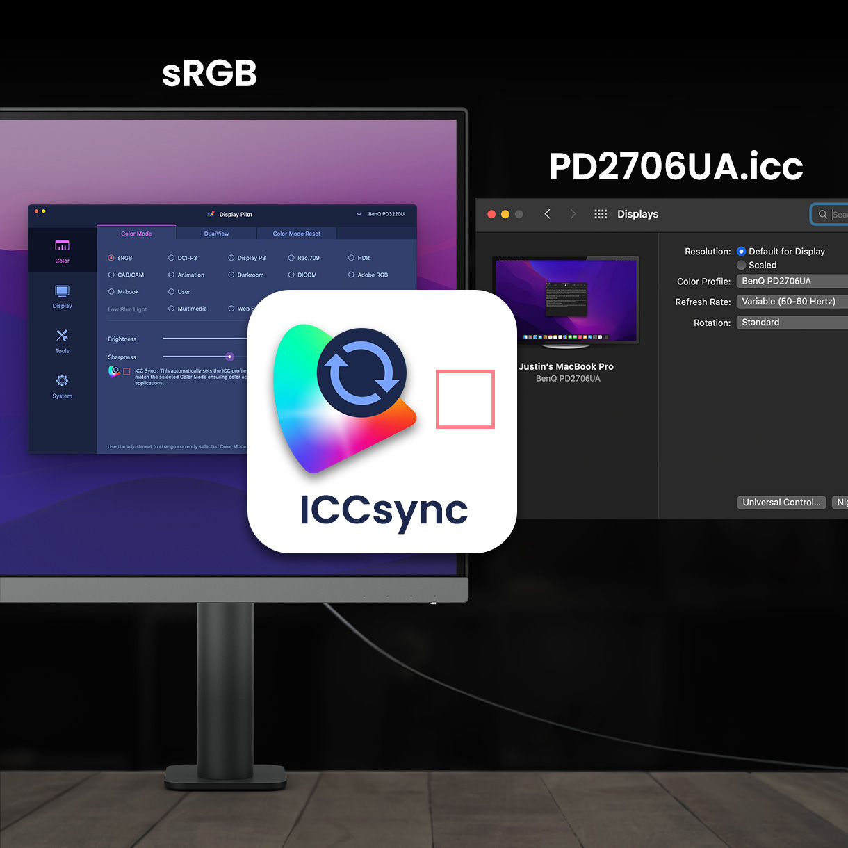 BenQ ICCsync not only directly installs pre-calibrated ICC profiles onto your Mac. Free from all exhausting settings, with BenQ Display Pilot, one step does all.