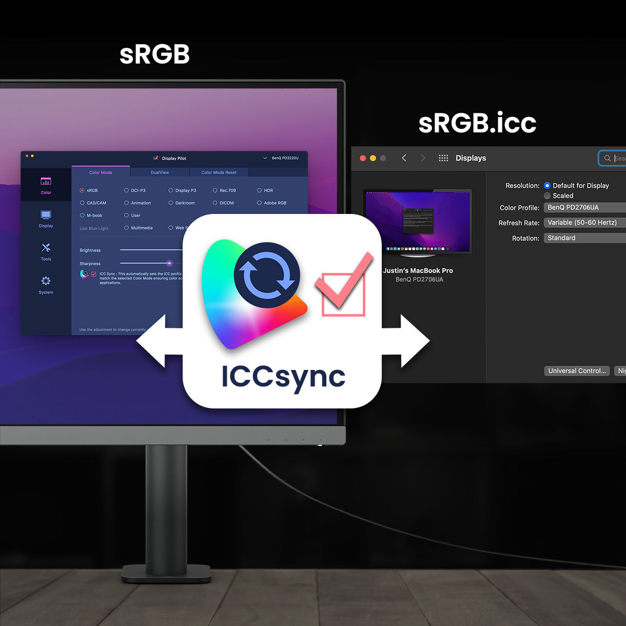 BenQ ICCsync not only directly installs pre-calibrated ICC profiles onto your Mac. Free from all exhausting settings, with BenQ Display Pilot, one step does all.