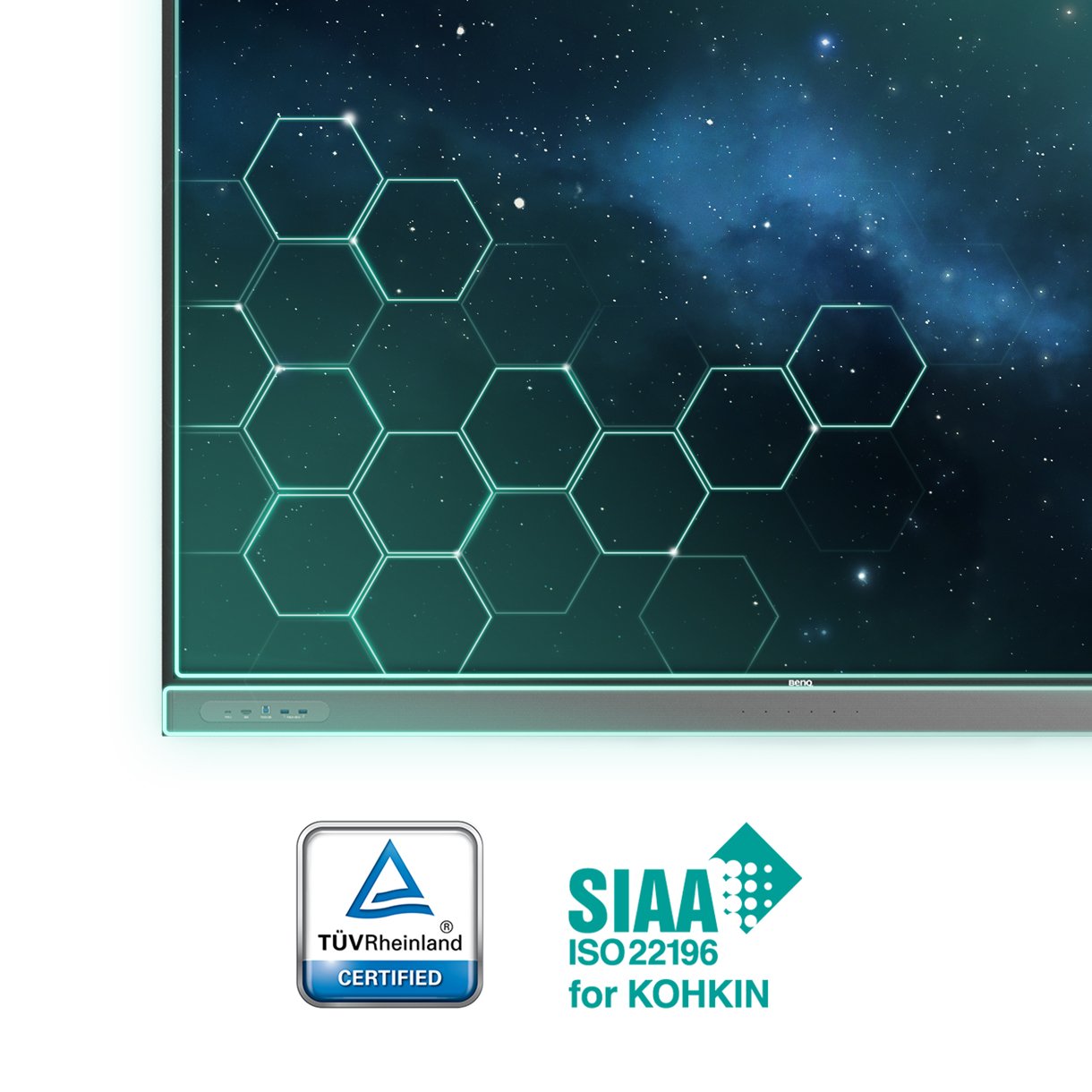 Germ-resistant screen with TUV and SIAA logos