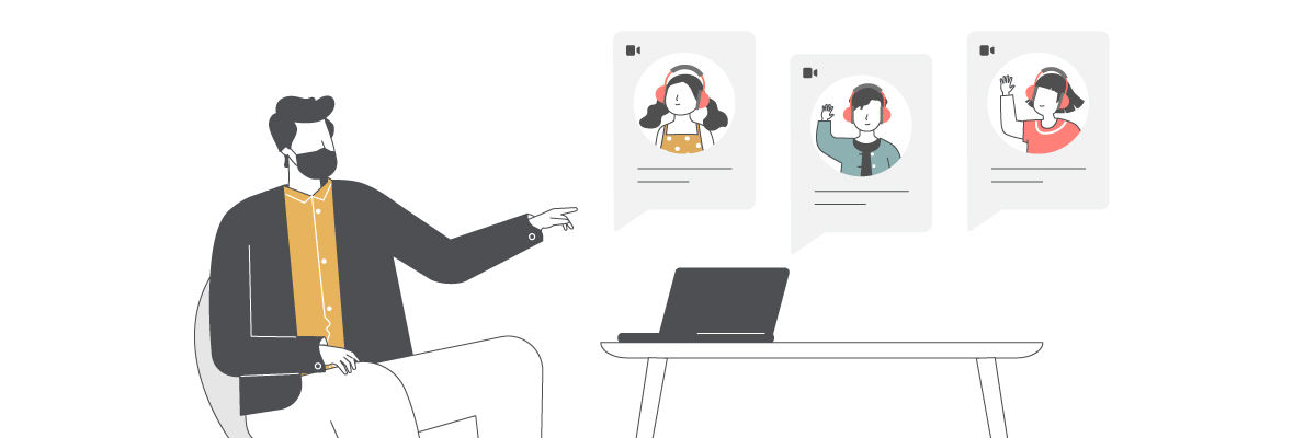 Teacher delivering a remote class with his laptop