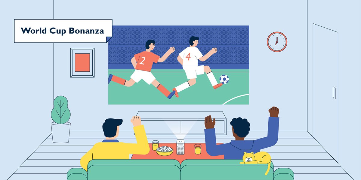 BenQ portable projectors GV1 and GS2 give you a great experience of watching football, soccer, baseball games infographic.