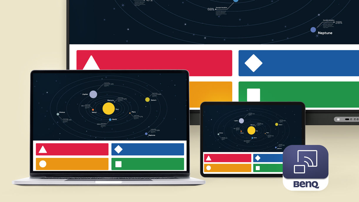 Tablet wirelessy screen sharing Kahoot to BenQ Board