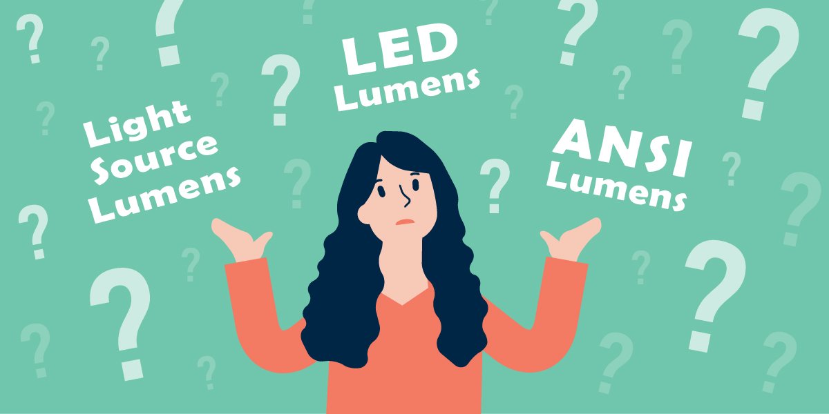 Bandote susigaudyti tarp įvairių ANSI , šviesos šaltinių ir LED ryškumo (liumenais) rodiklių? 
