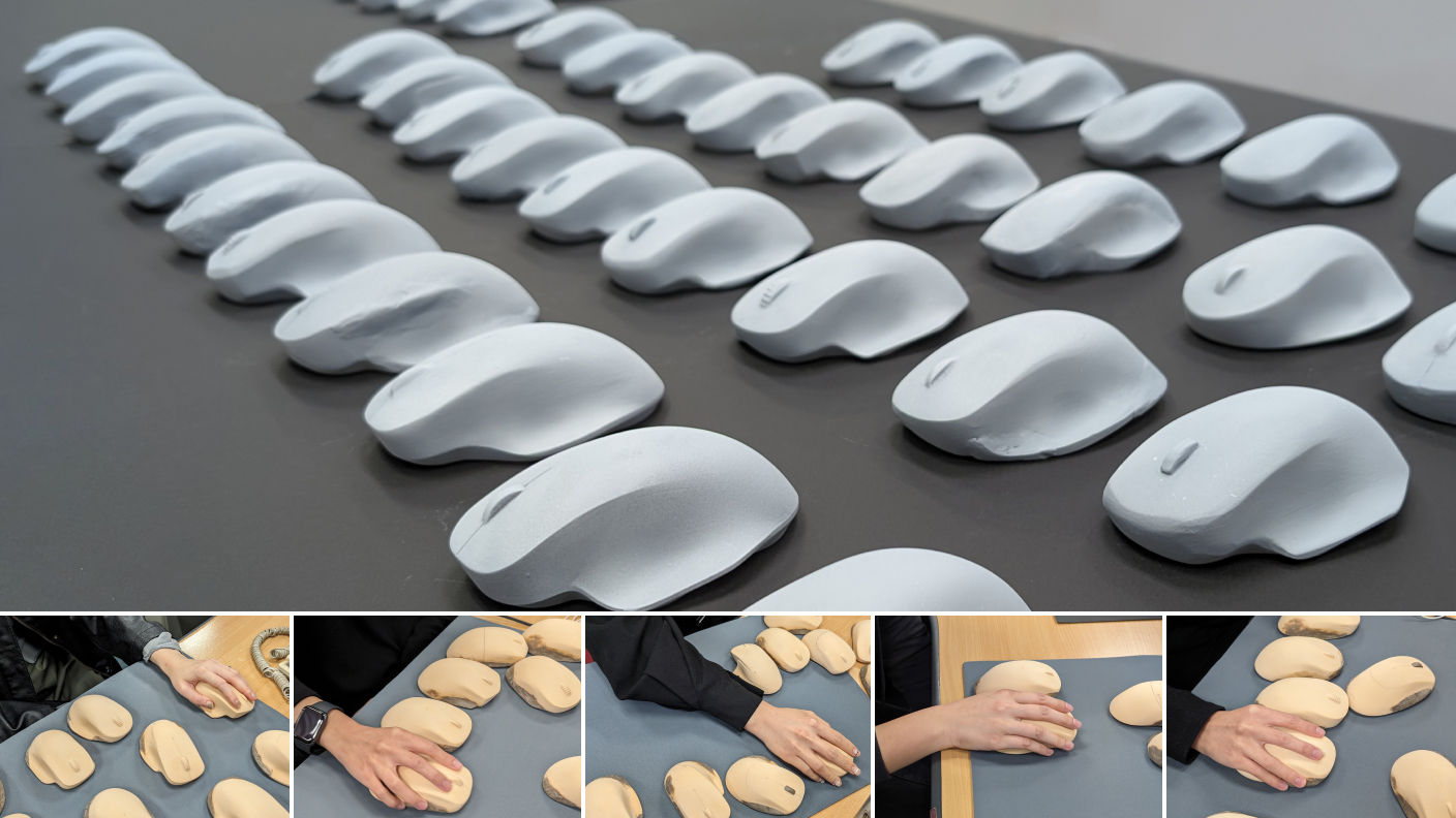 Multiple ergonomic mouse prototypes developed and tested through iterative design and user evaluation.