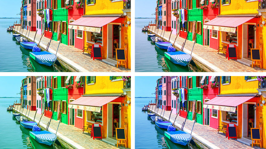 There are visible color differences among different pictures due to varying hardware technologies and color settings.