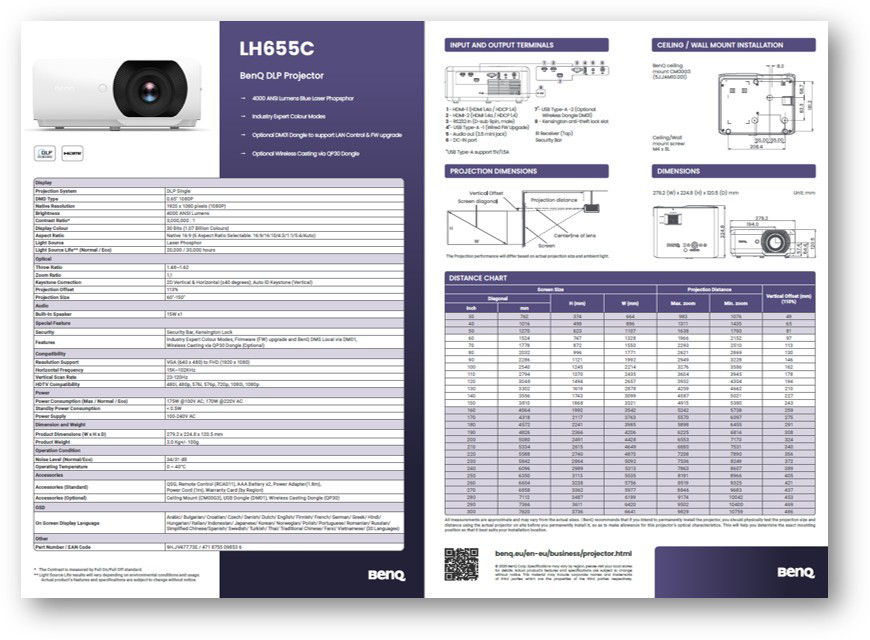 BenQ DLP LH600ST projector key features