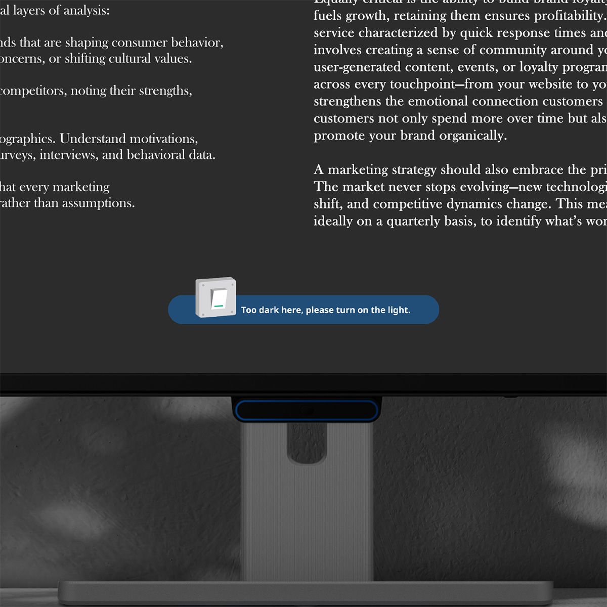 Light Reminder suggests turning on a light to protect your eyes