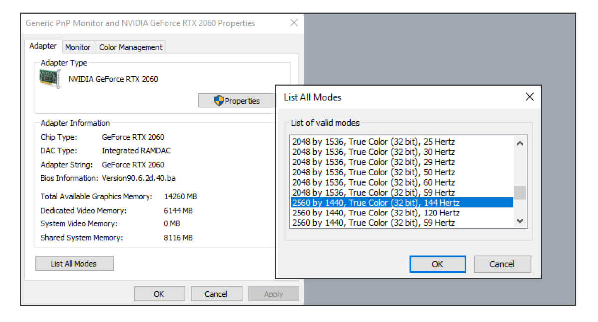 choose your monitor’s advertised refresh rate from the screen refresh rate list by win10 display setup nvidia