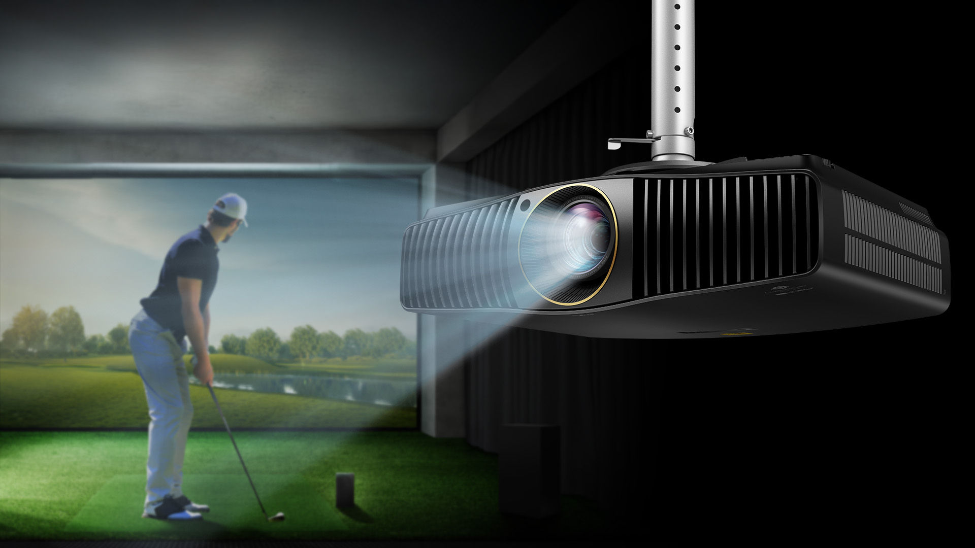 BenQ BR9708 projector installed in a golf simulator delivering immersive projection for commercial spaces