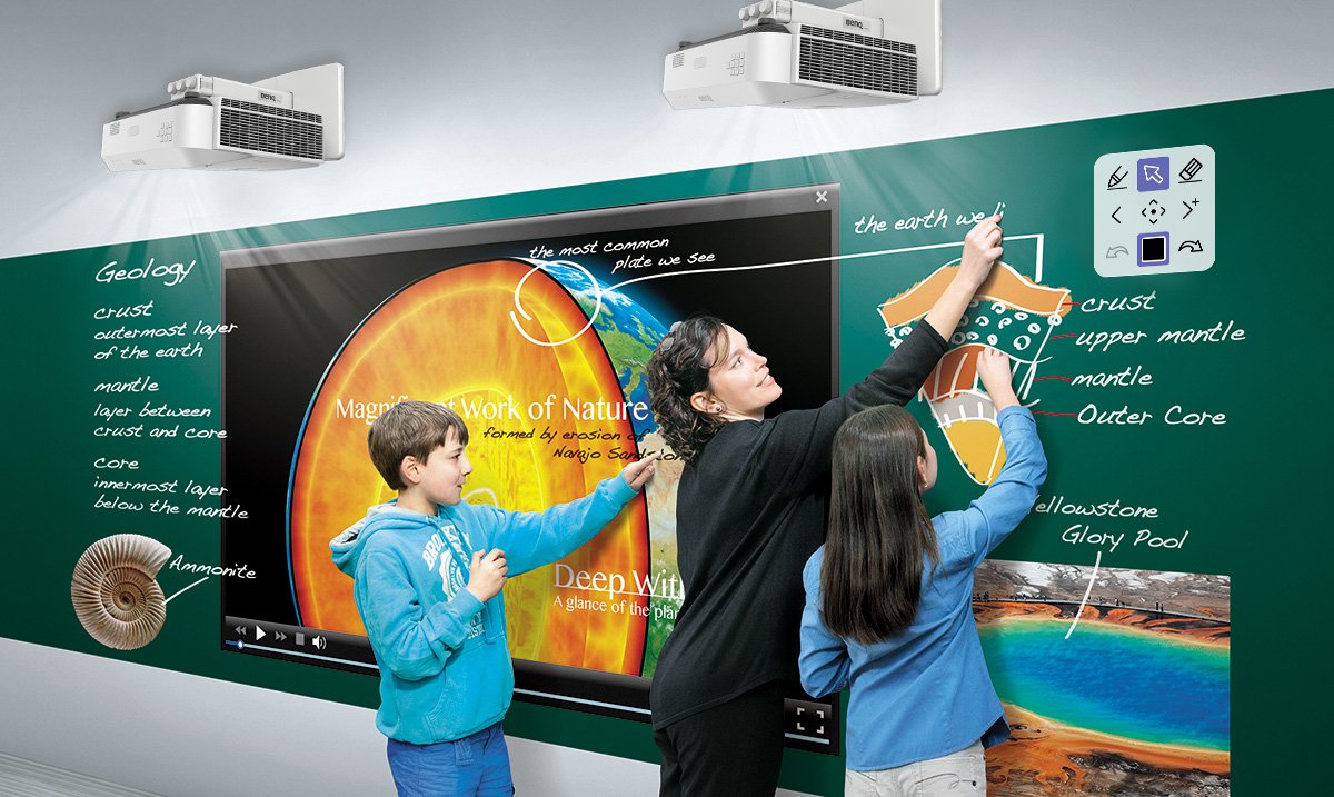 BenQ Interactive Projectors can be paired with PointWrite kit PW31U and , allowing multiple students to collaborate across two screens with two projectors