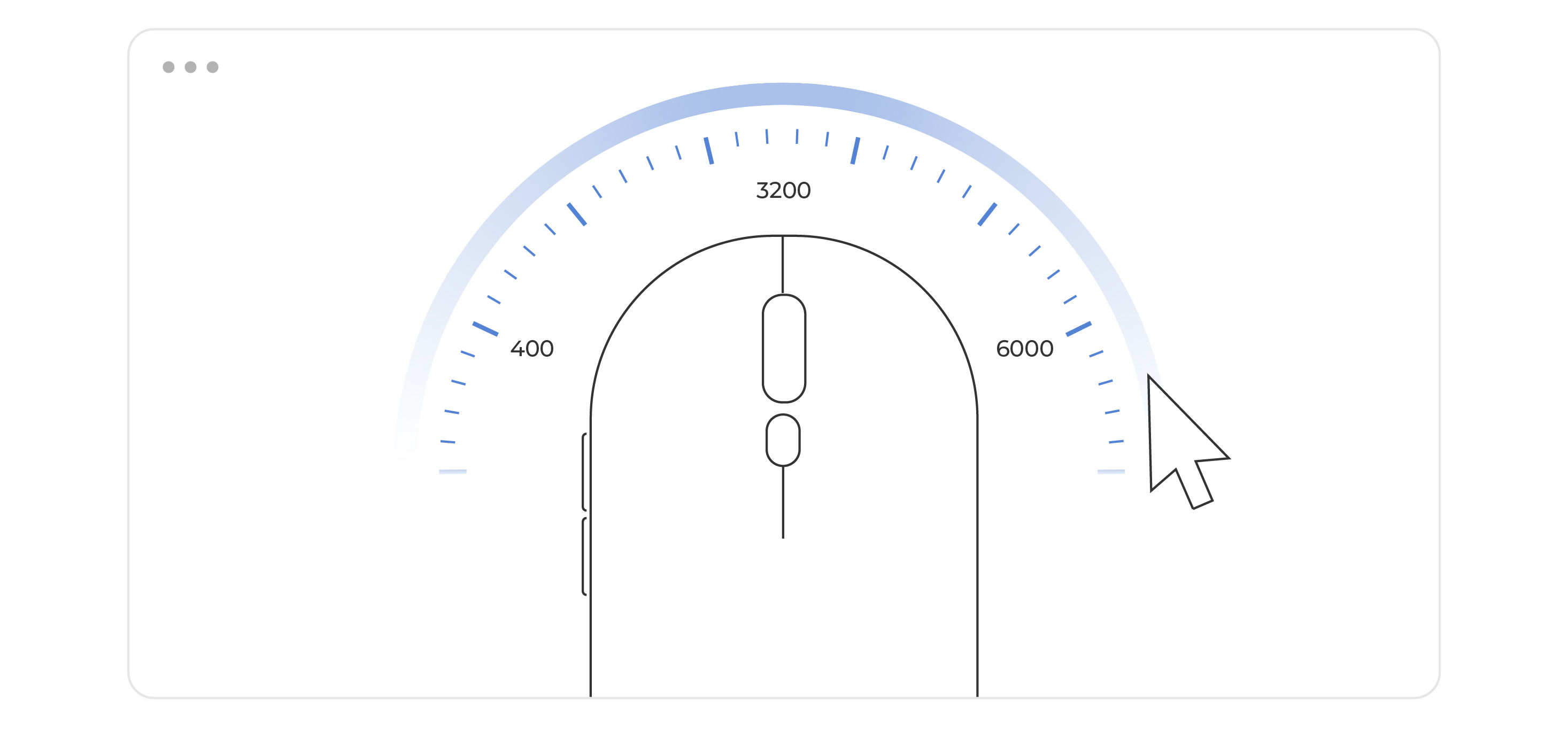 Illustration showing adjustable mouse DPI settings that change cursor sensitivity for different work needs.