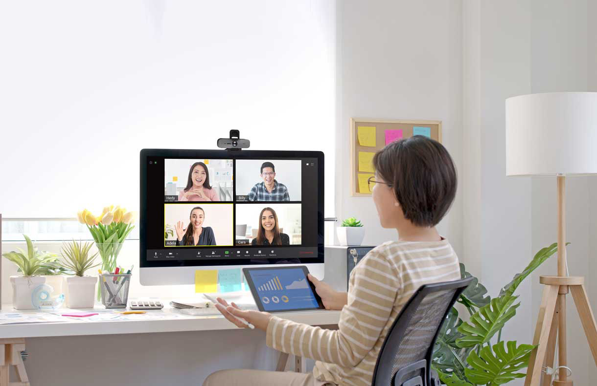 School staff using DVY31 camera for remote meeting