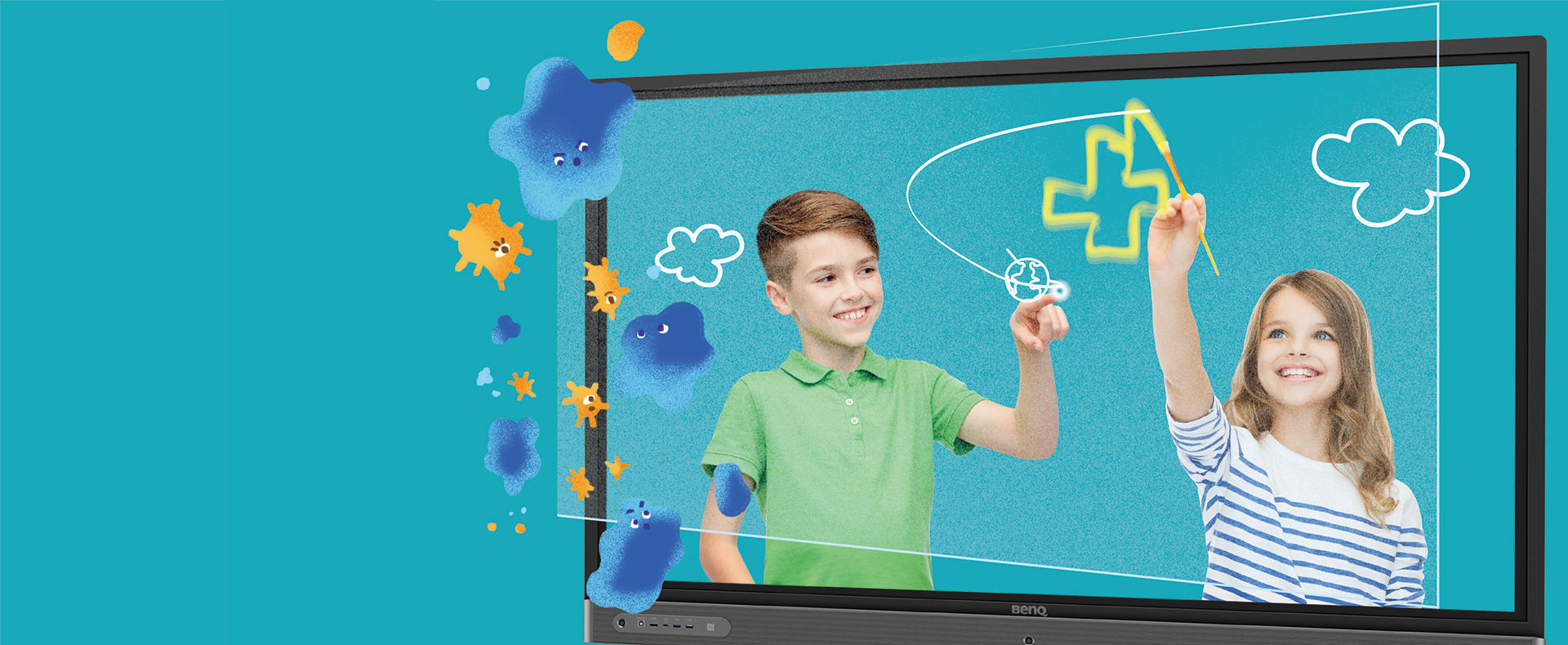 K-12 students use BenQ Interactive Flat Panel display without germs accumulation