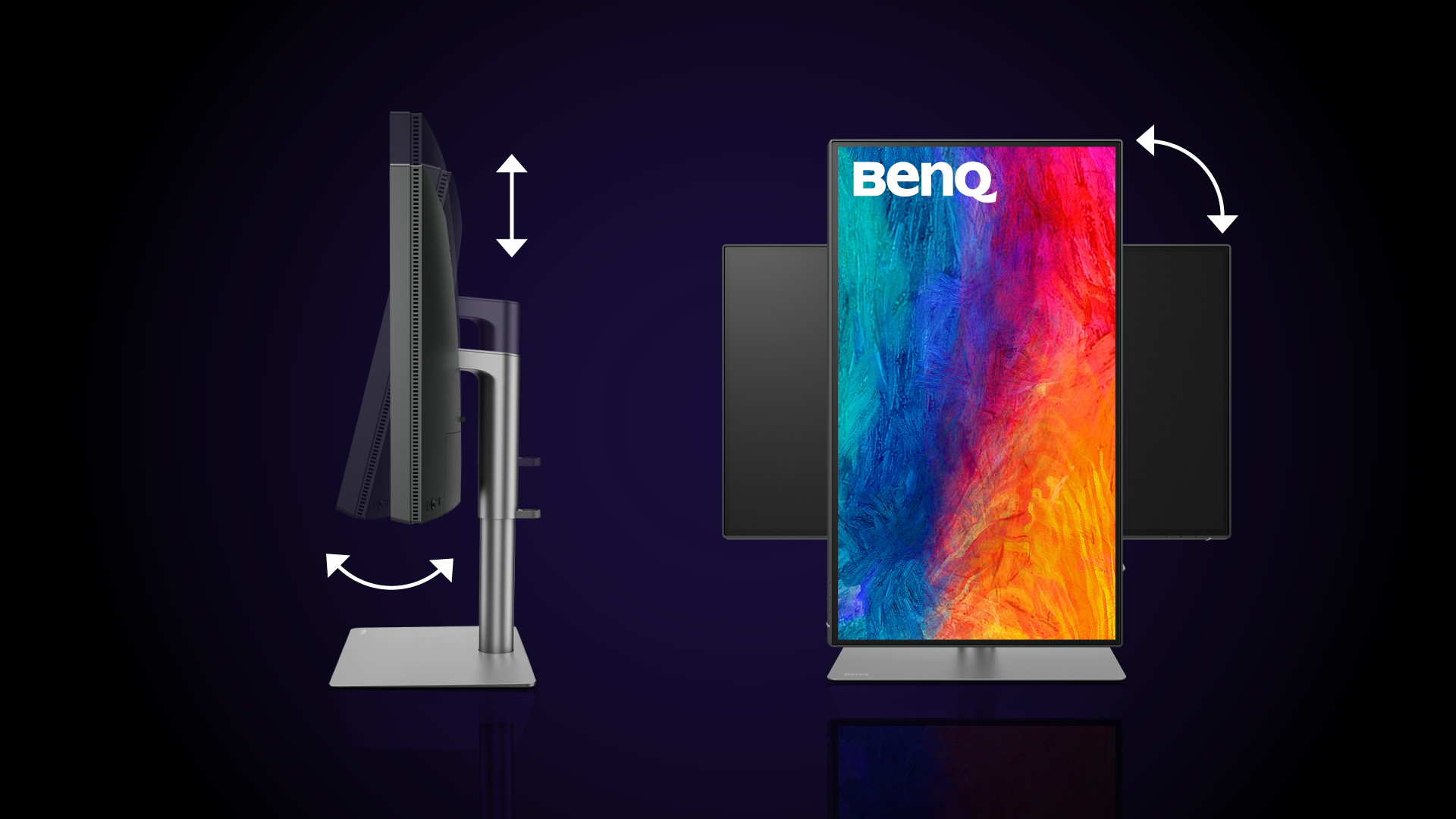 Монітори BenQ для користувачів Mac впораються із завданням завдяки прогресивній стійці, яка дозволяє точно налаштувати положення монітора, а також гарно виглядає й органічно вписується в середовище Mac. Отримайте ідеальні враження від користування монітором завдяки нахилу, повороту в горизонтальній і вертикальній площині й регулюванню висоти. Над чим би ви не працювали, розташування монітора в правильному місці й під правильним кутом підвищує комфорт, сприяє продуктивності праці й зменшують ймовірність виникнення некомфортних відчуттів, як-от напруження очей і біль у шиї. 