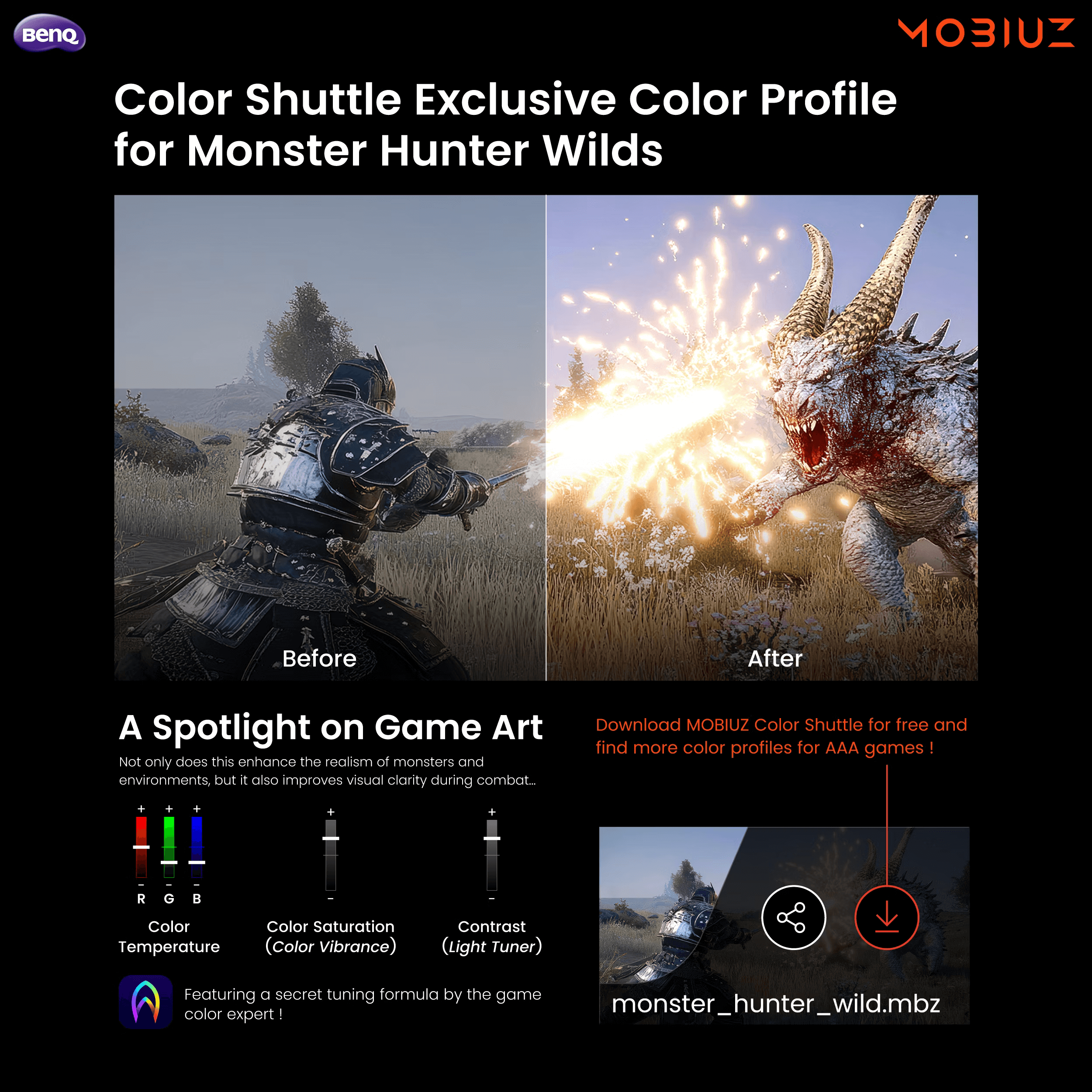 使用 MOBIUZ Color Shuttle 探索專為 3A 大作設計的出色遊戲色彩數值