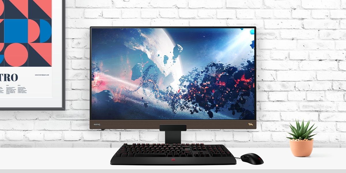 BenQ EX22780Q gaming monitor screen showing HDR content on screen in the daytime with proper brightness