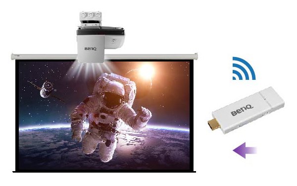 BenQ MW855UST+ WXGA DLP Interactive Classroom Projector supports the use of personal devices to present files.