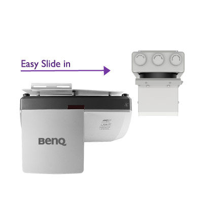 BenQ projektory - Aby byla zaručena efektivní profesionální instalace, náš držák na stěnu pro projektor s velmi krátkou projekční vzdáleností nabízí instalační tabulku a pravítko umožňující dokonalé vyrovnání projekční plochy a polohy obrazu v učebně. Navíc je na přední straně projektoru k dispozici třísměrný knoflík zajišťující snadné nastavení promítaného obrazu do přesného obdélníkového tvaru.