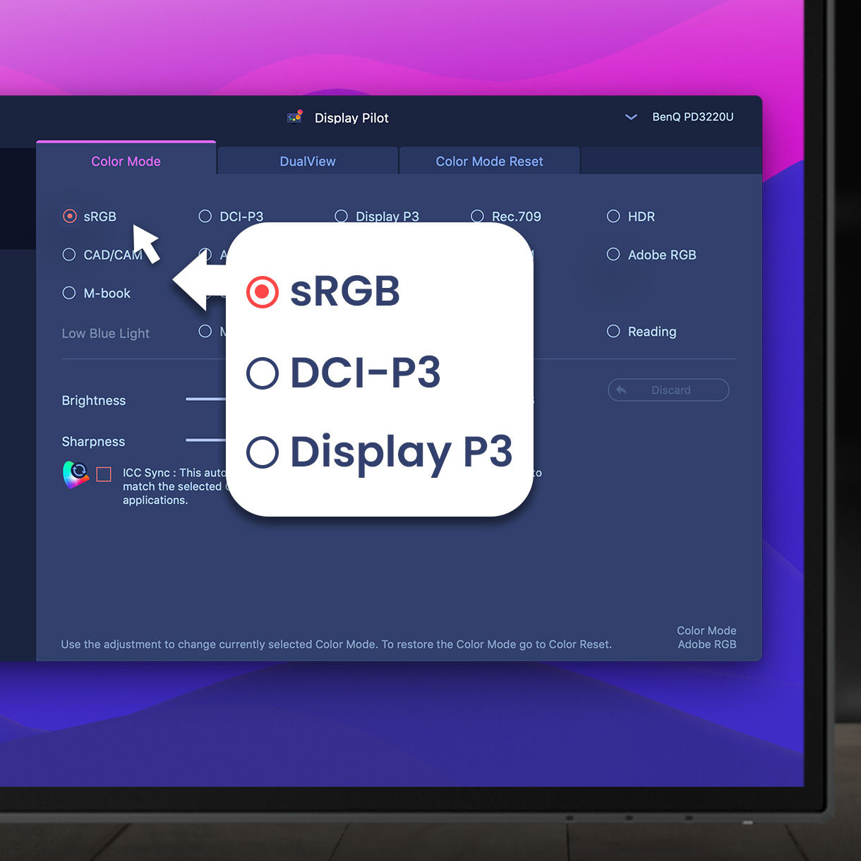 BenQ ICCsync not only directly installs pre-calibrated ICC profiles onto your Mac. Free from all exhausting settings, with BenQ Display Pilot, one step does all.