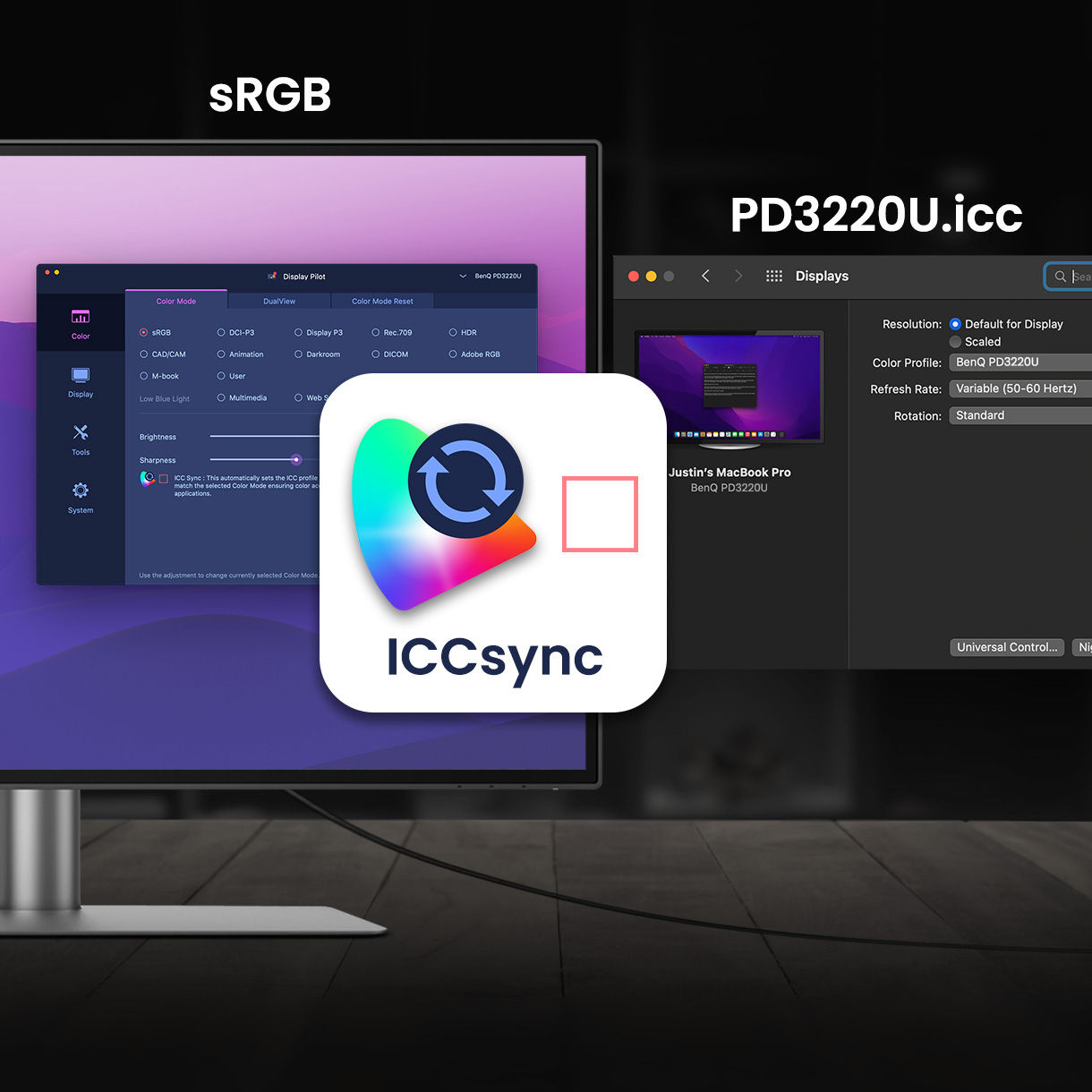 BenQ ICCsync not only directly installs pre-calibrated ICC profiles onto your Mac. Free from all exhausting settings, with BenQ Display Pilot, one step does all.