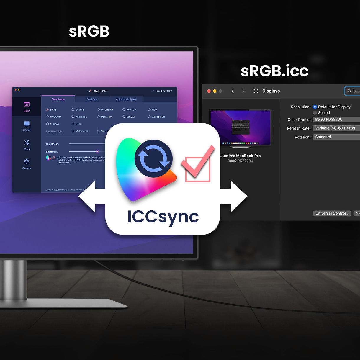 BenQ ICCsync yalnızca önceden kalibre edilmiş ICC profillerini doğrudan Mac'inize yüklemekle kalmaz. Tüm yorucu ayarlardan arınmış olan BenQ Display Pilot ile tek bir adım her şeyi halleder.