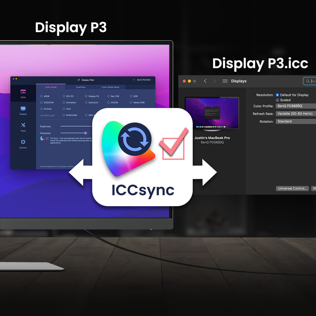 BenQ ICCsync not only directly installs pre-calibrated ICC profiles onto your Mac. Free from all exhausting settings, with BenQ Display Pilot, one step does all.