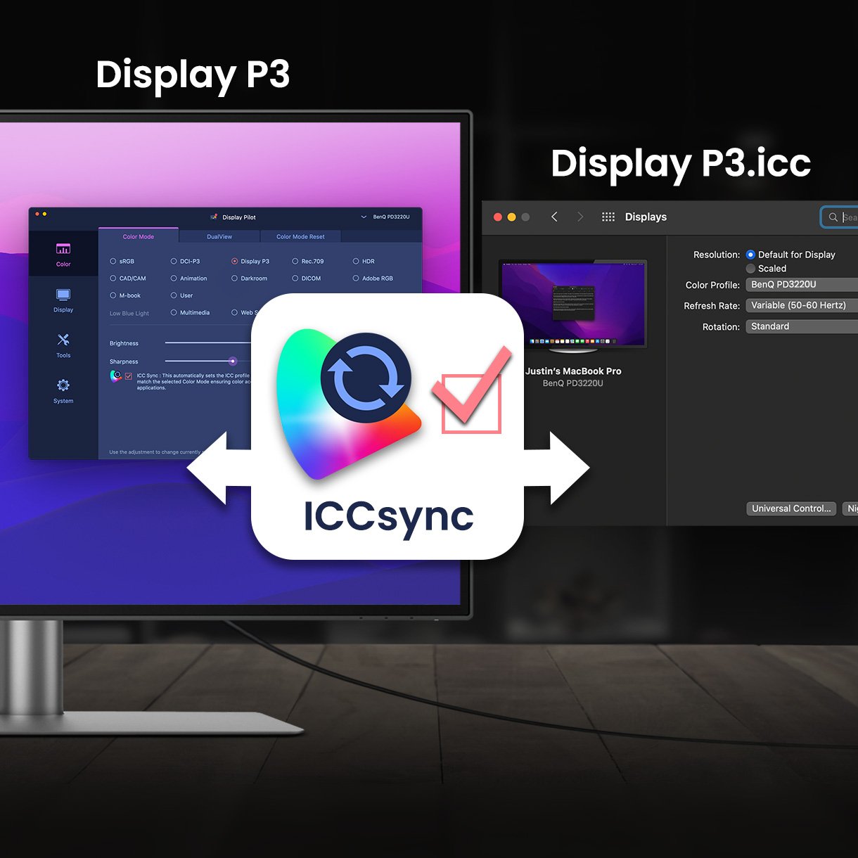 BenQ ICCsync not only directly installs pre-calibrated ICC profiles onto your Mac. Free from all exhausting settings, with BenQ Display Pilot 2, one step does all.