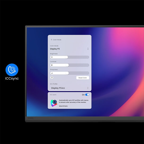 BenQ ICCsync not only directly installs pre-calibrated ICC profiles onto your Mac. Free from all exhausting settings, with BenQ Display Pilot 2, one step does all.