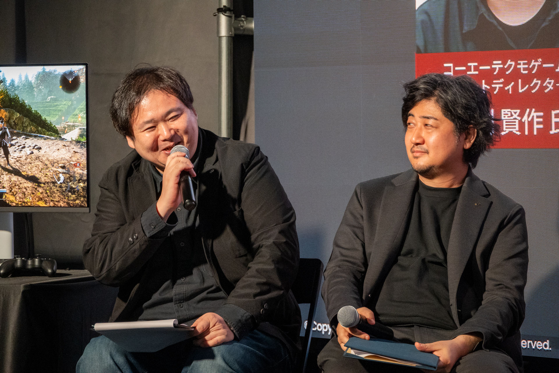 Kensaku Tabuchi, Art Director of Nioh 3 (left), and Fumihiko Yasuda, General Producer (right)