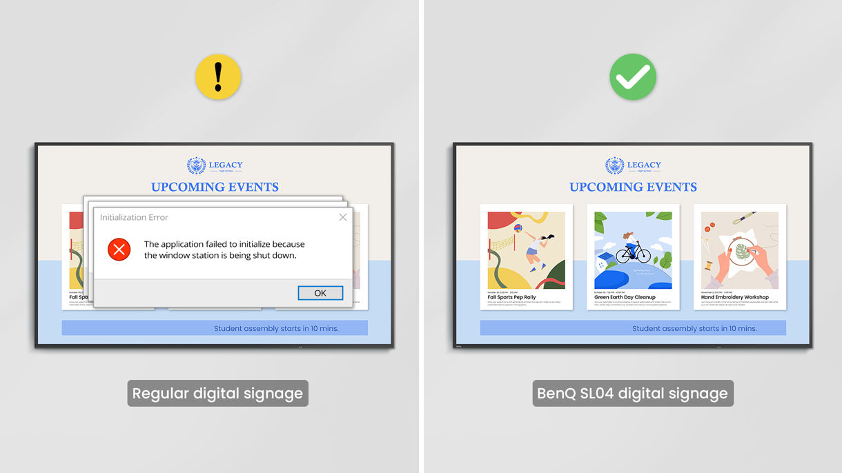 BenQ X-Sign software, ensuring a seamless signage experience by preventing interruptions from pop-up messages or system alerts.