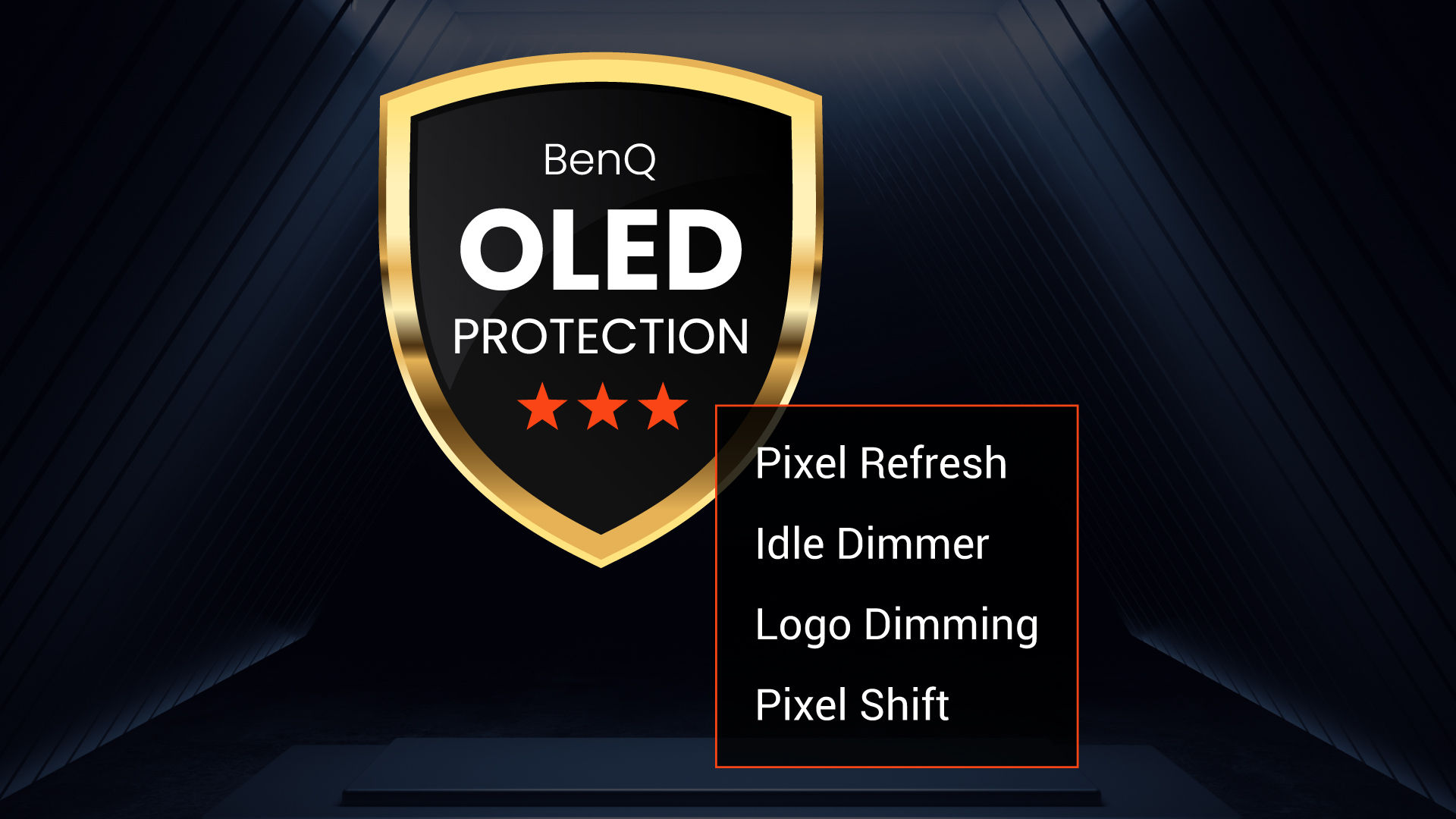 BenQ EX271QMZ's Pixel Refresh balances luminance, while Idle Dimmer and Logo Dimming reduce static stress. Pixel Shift subtly moves images to prevent uneven wear, ensuring long-term reliability.