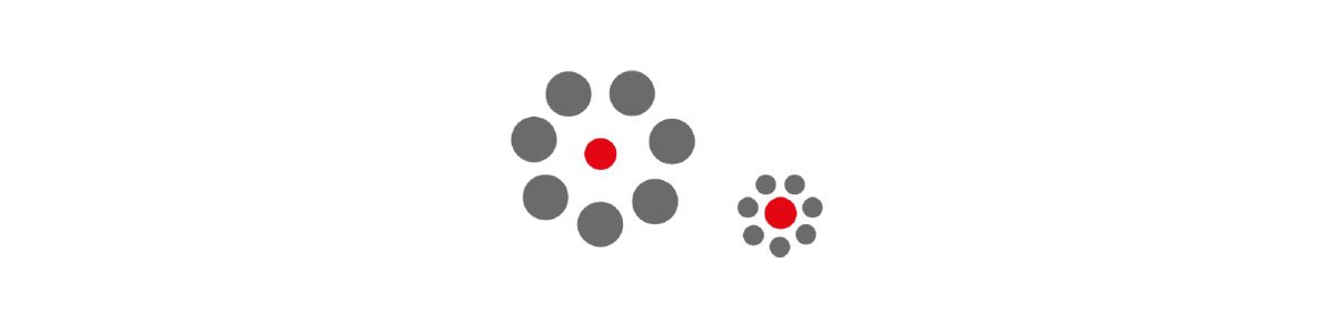 Optische illusie: de twee rode cirkels zijn even groot...